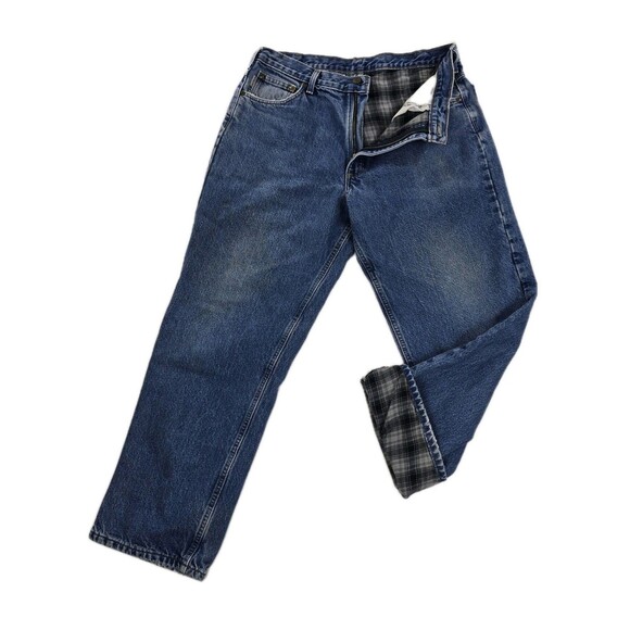 Carhartt Jeans Mens 36x30 Blue Relaxed Fit Flannel Lined Denim Distressed Pants - Picture 1 of 16